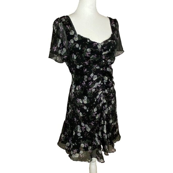ASTR The Label So Smitten Floral Mini Dress MEDIUM Ruched Chiffon Milkmaid - Picture 5 of 12
